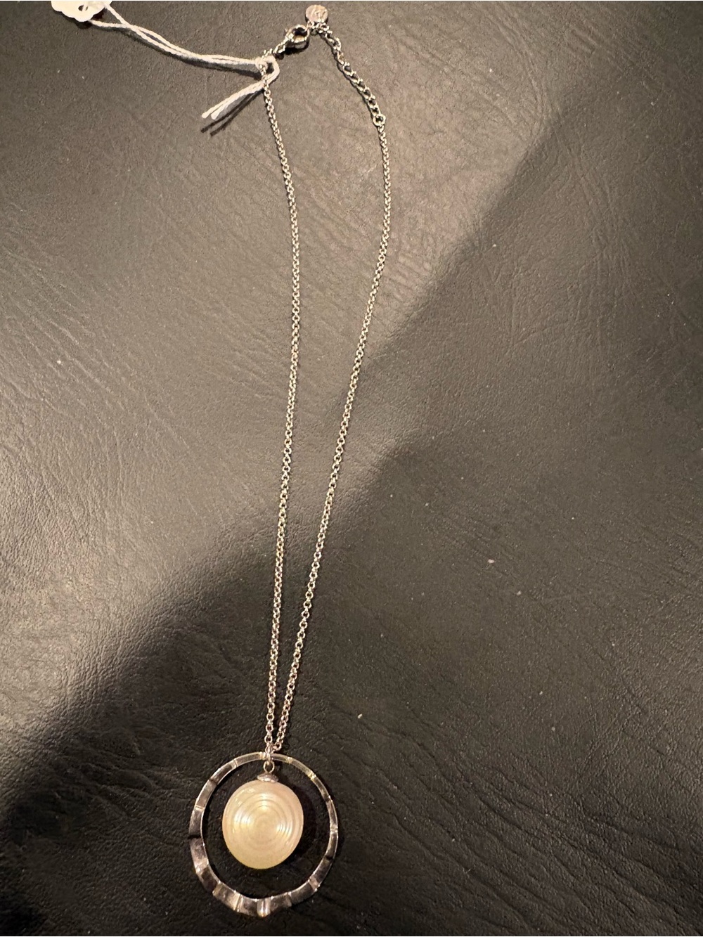 Silver-Tone Pendant Necklace with Pearl-Like Center